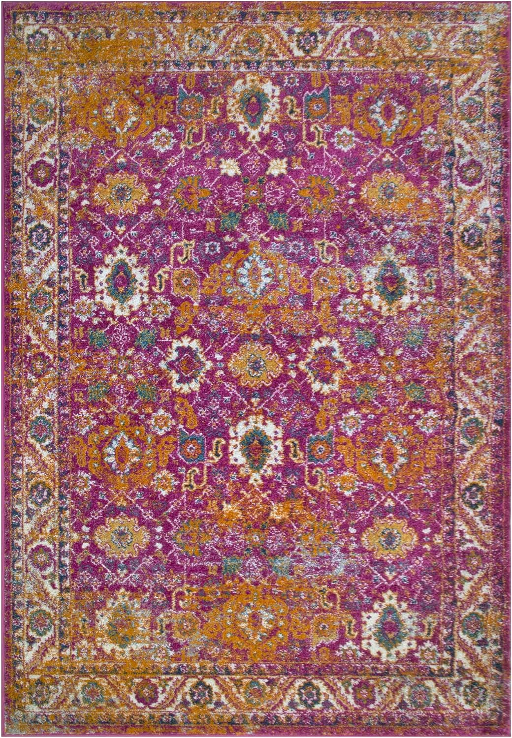 Leick Home 594234 Laraline Vintage Turkish Medallion Collage Faded Fuchsia Living Room Bedroom Area Rug Rectangle 5'3 x 7'7