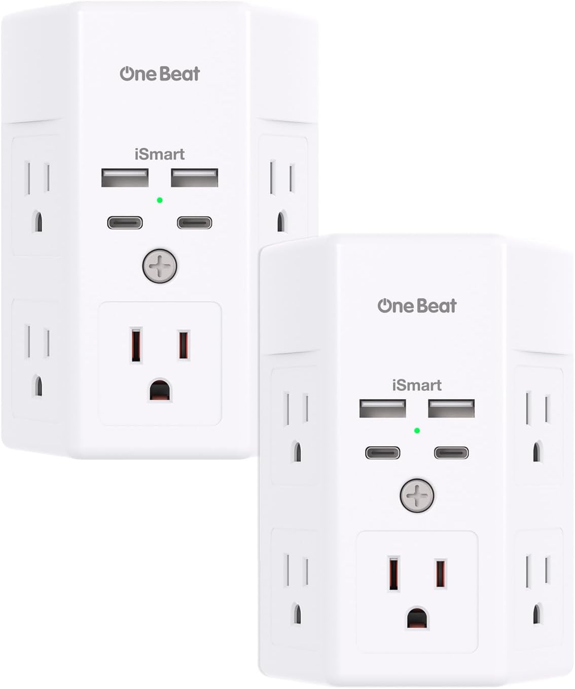 2 Pack Multi Plug Outlet, Surge Protector, 5 Outlet Extender with 4 USB Charging Ports (2 USB C), USB Wall Charger, 3-Sided 1800J Power Strip Outlets Splitter Wall Plug Adapter Spaced for Home Office