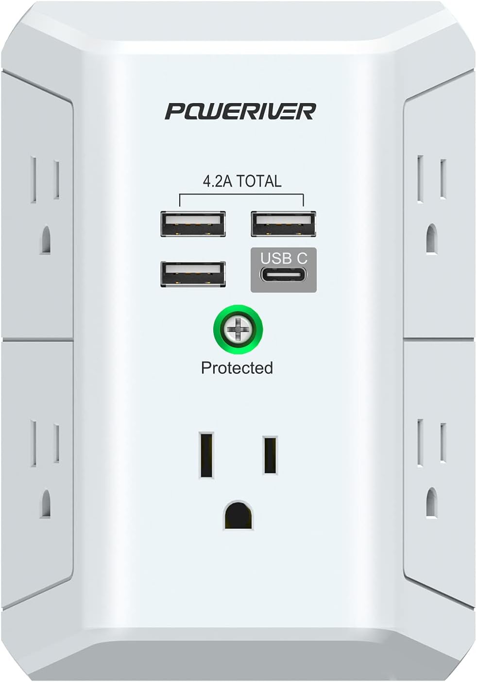 Surge Protector with 4 USB Ports - Multi Outlet Extender for Home, School and Office - ETL Listed, White