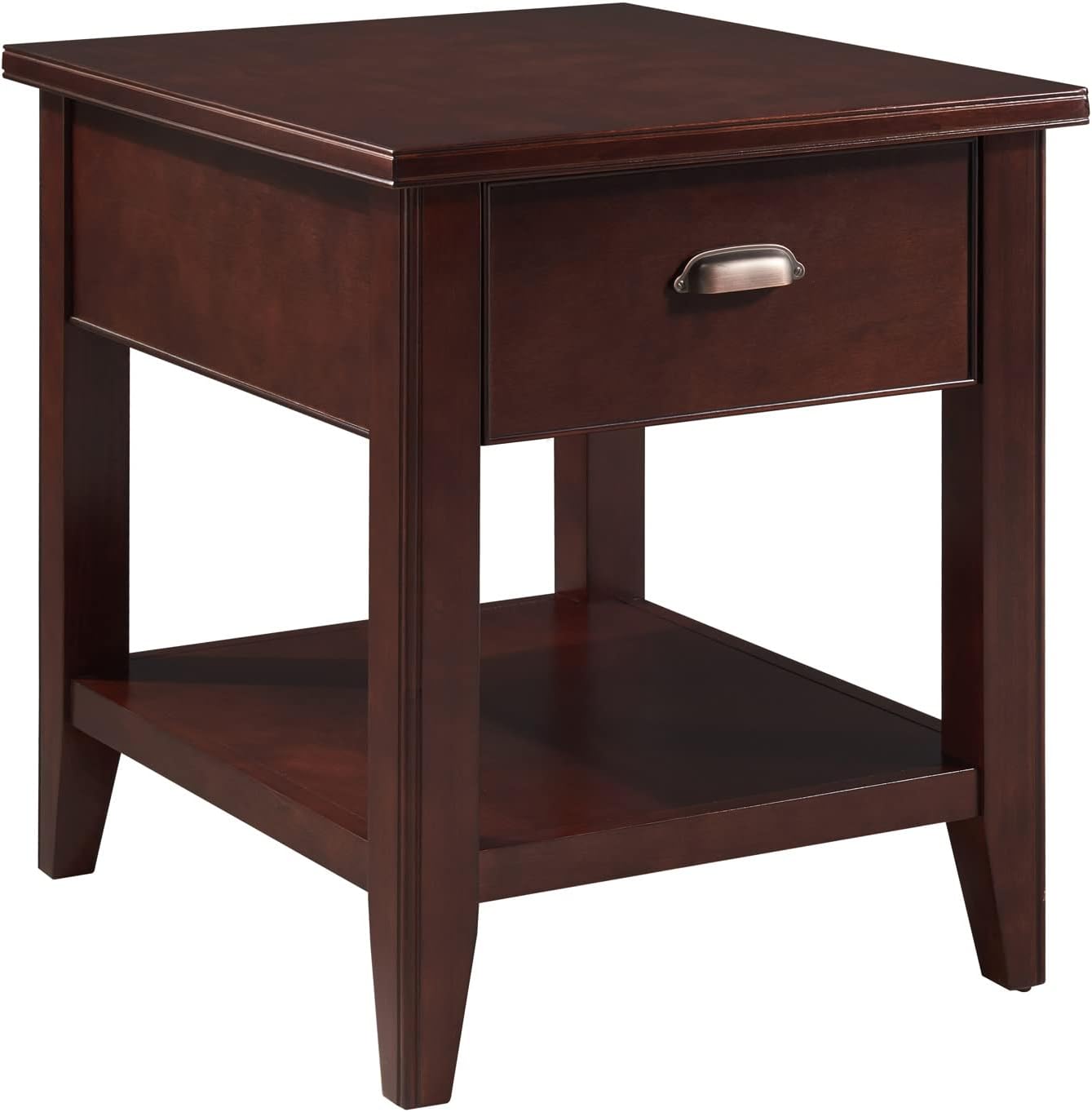 Leick Home Laurent Side Table with Shelf and Locking Drawer, Chocolate Cherry