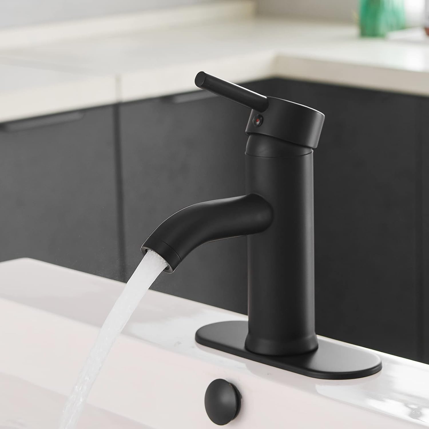 VOTON Black Bathroom Faucet Single Handle Matte Black Bathroom Sink Faucet Rv Lavatory Vessel Faucet for Bathroom Faucet 1 Hole with 3 Hole Deck Plate