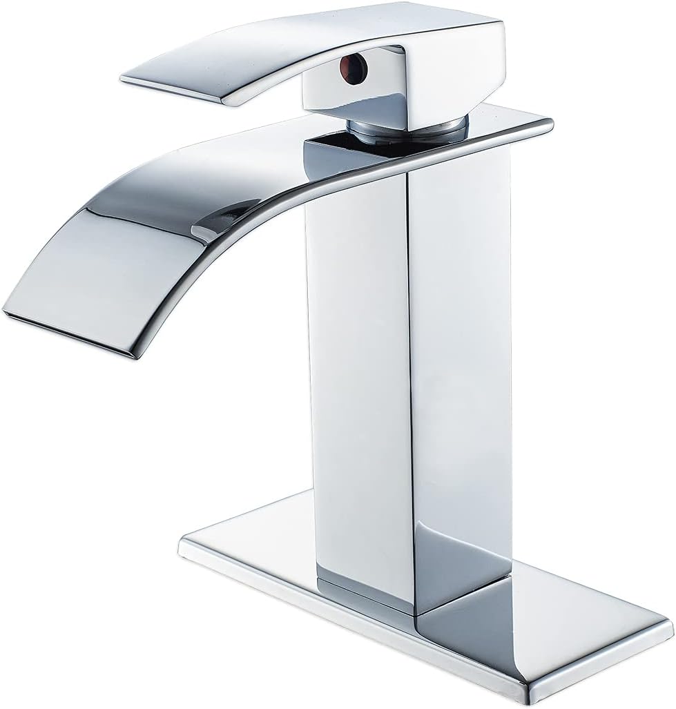 VOTON Bathroom Chrome Faucet for Sink Single Handle 1 Hole with 3 Hole Deck Plate, Rv Lavatory Vessel Faucet