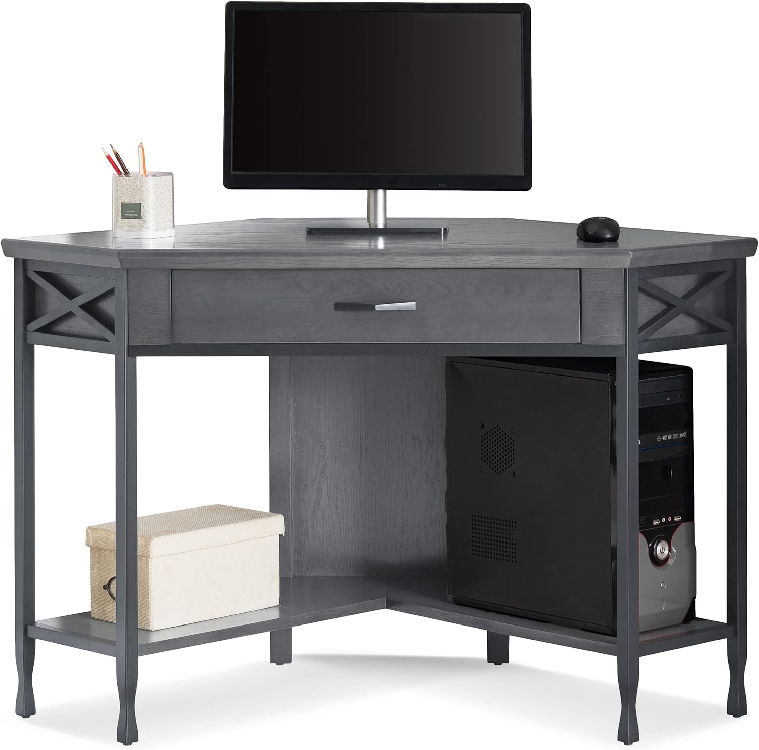 Leick Home Chisel & Forge Corner Computer Desk, Smoke Gray/Matte Black