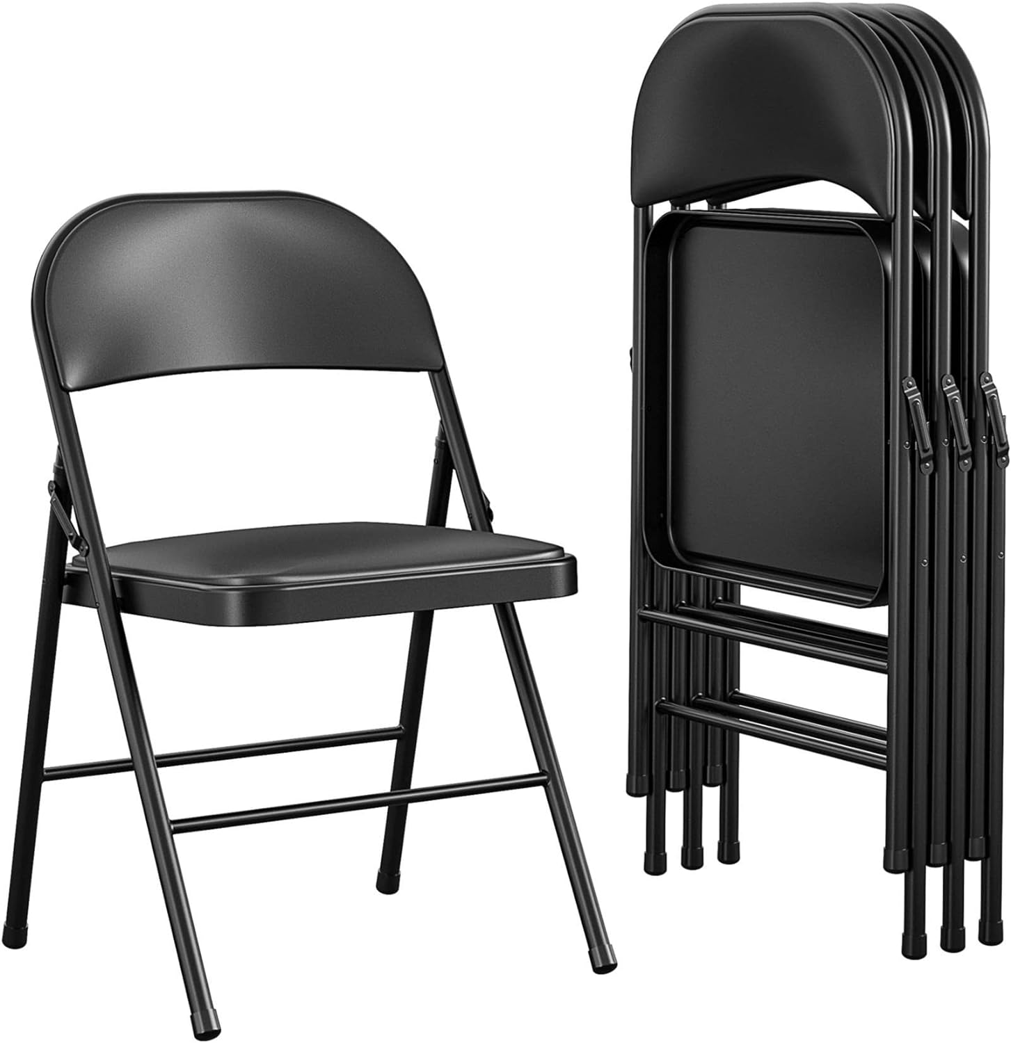 COSCO Vinyl Folding Chair, 4 Pack, Black