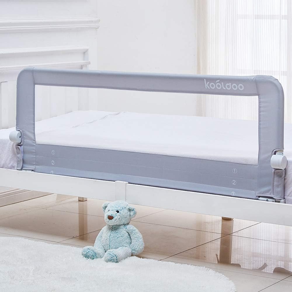 KOOLDOO Baby Toddler Bed Rail 59 inch Guard Extra Long Foldable Tall Safety Bedrail with Reinforced Anchor Safety System, for Twin Bed, Full Size Bed, Queen Bed(59 L*22.8 H, Grey)