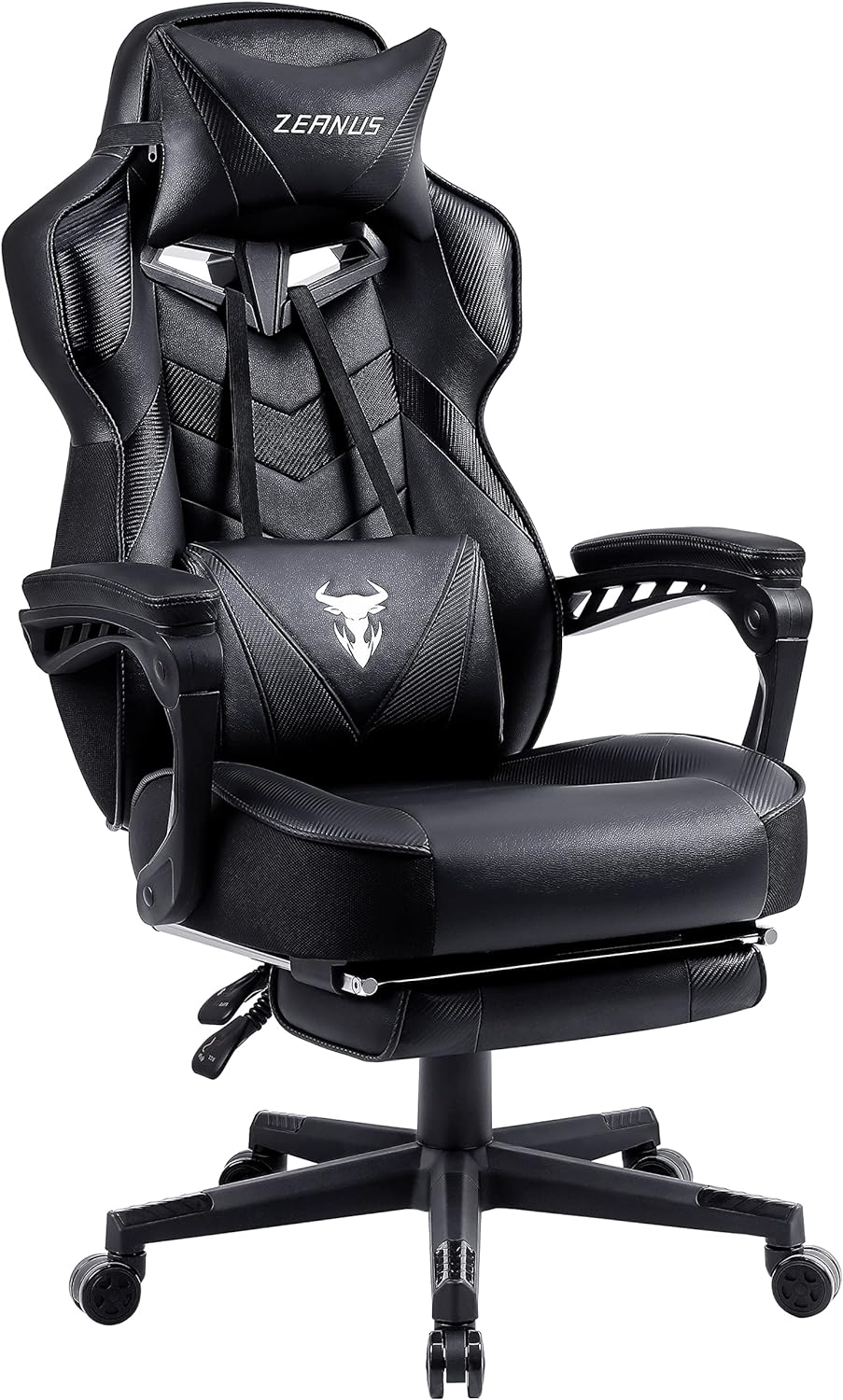 Zeanus Gaming Chairs with Footrest Recliner Computer Chair for Adults Massage Chair Big and Tall, Ergonomic Office Gamer Chair for Heavy People Recliner For Racing, Black