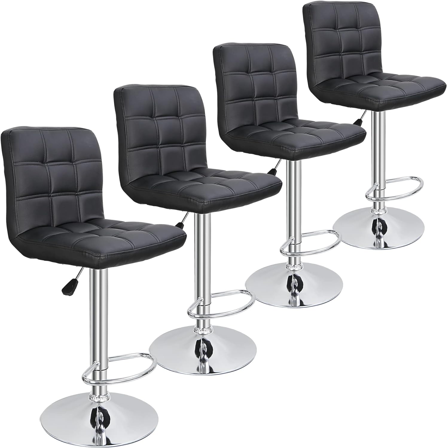 ZENY Set of 4 Adjustable Swivel Barstools, Modern PU Leather Kitchen Counter Bar Stools, Square Back Bar Stool