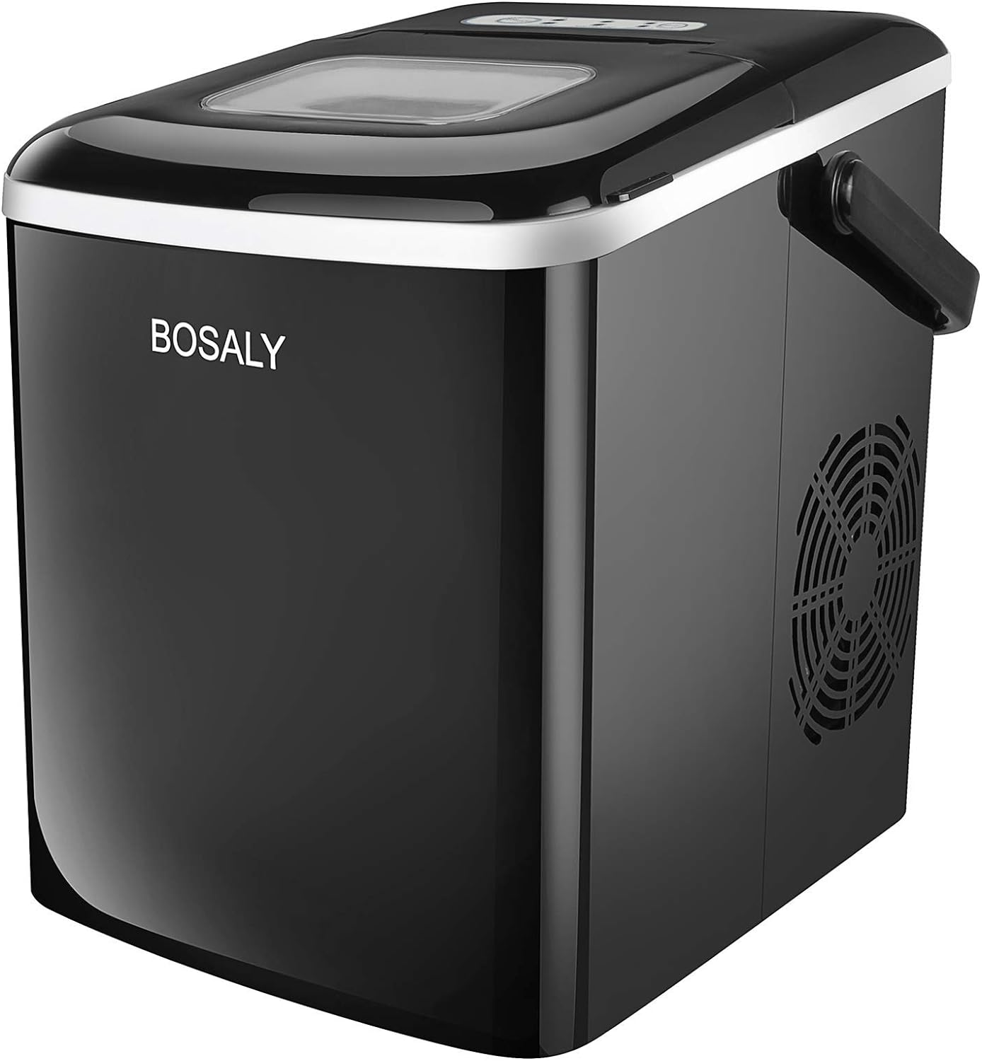 BOSALY Ice Maker Machine, 26lbs 24h Ice Cube Maker, Electric Ice Maker Portable with Ice Scoop and Basket, Perfect for Home/Kitchen/Office/Bar, Black