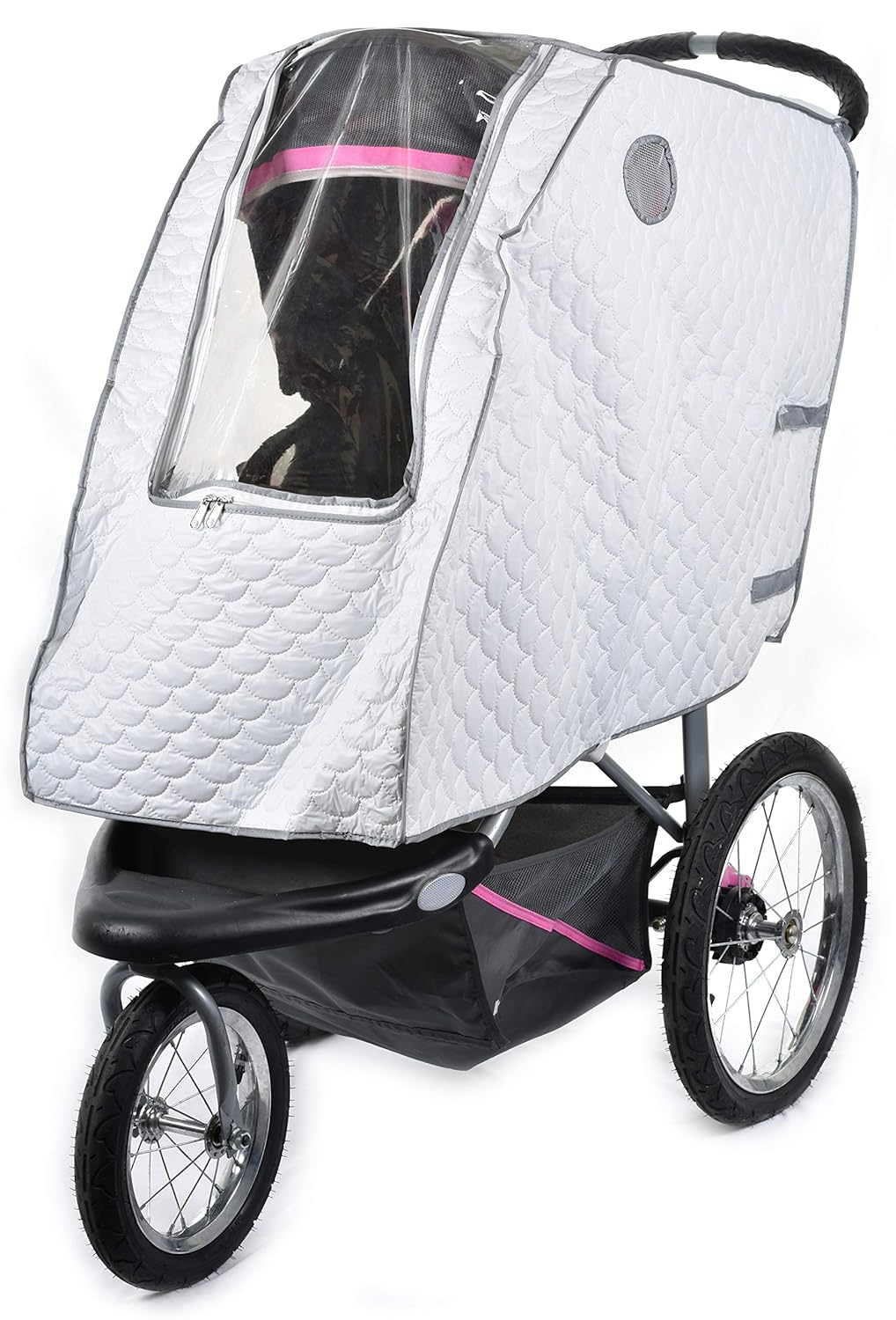 Baby Stroller Rain Cover - Universal Size, Provides Extra Warmth and Shields your Child from Wind and Rain. Mesh Material for Ventilation and Reflective Trimming for Night Visibility. (White, Quilted)