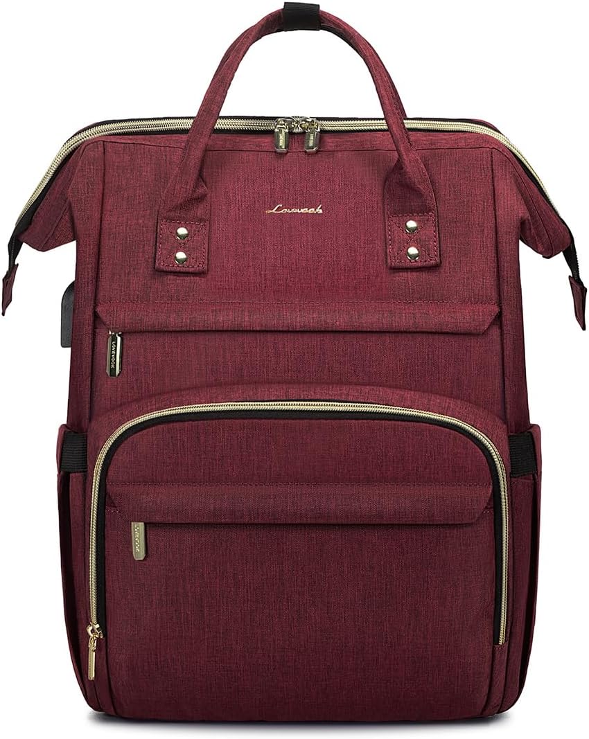 LOVEVOOK Laptop Backpack for Women,15.6 Inch Professional Womens Travel Backpack Purse Computer Laptop Bag Nurse Teacher Backpack,Waterproof College Work Bags Carry on Back Pack with USB Port,Wine Red