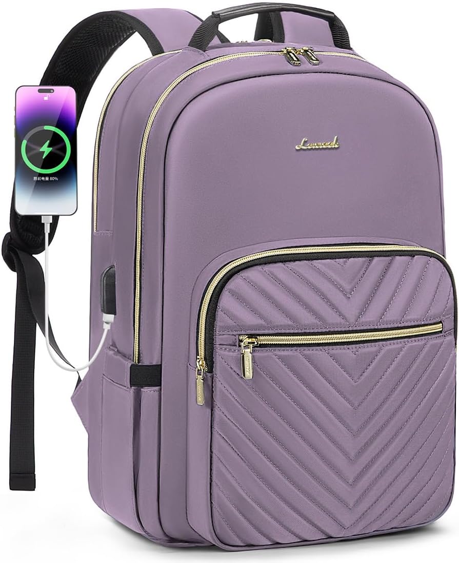 LOVEVOOK Laptop Backpack for Women 15.6 inch,Cute Womens Travel Backpack Purse,Professional Laptop Computer Bag,Waterproof Work Business College Teacher Bag Carry on Backpack with USB Port,Taro Purple