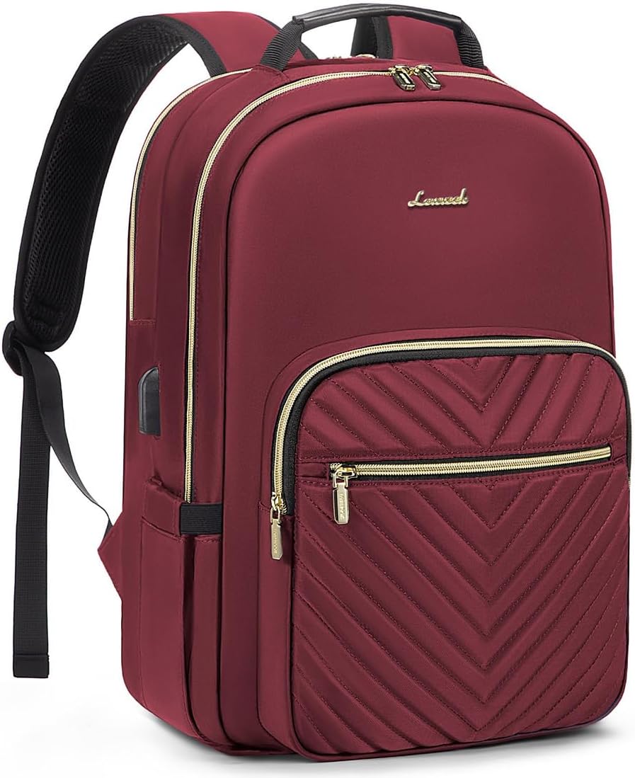 LOVEVOOK Laptop Backpack for Women 15.6 inch,Cute Womens Travel Backpack Purse,Professional Laptop Computer Bag,Waterproof Work Business College Teacher Bags Carry on Backpack with USB Port,Wine Red