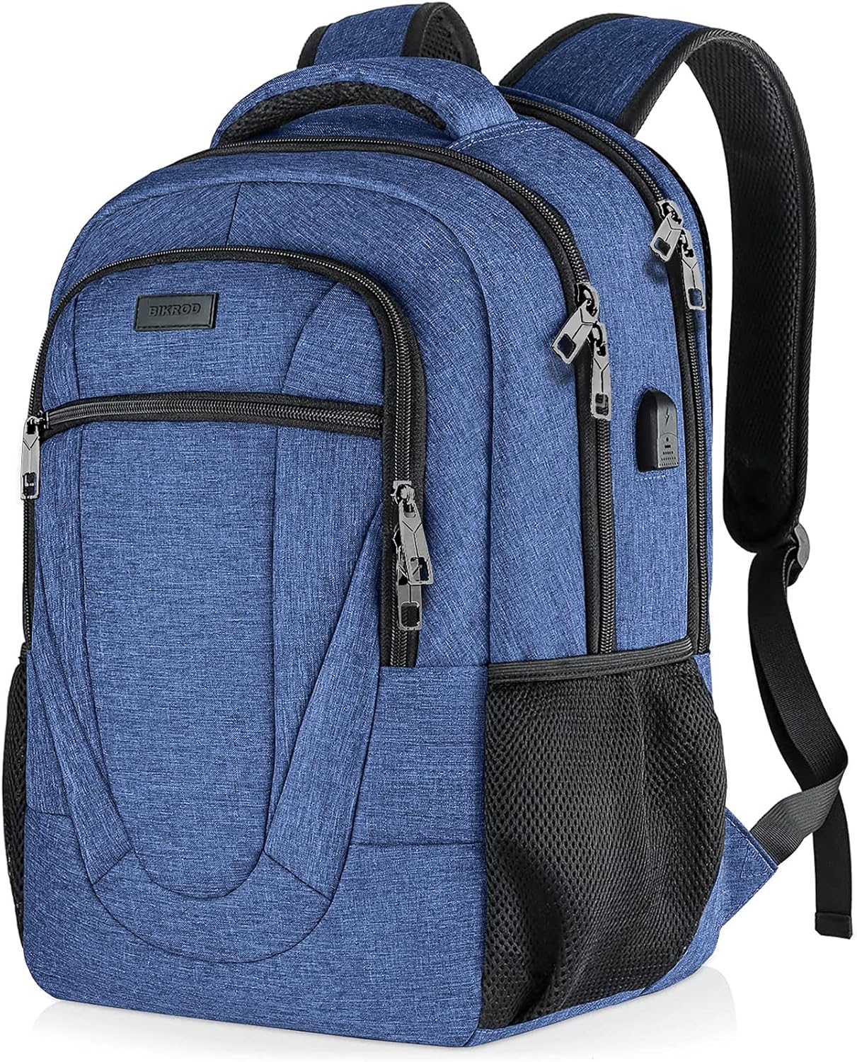 BIKROD Extra Large Waterproof Backpack for Women and Men, Blue, Laptop Backpack with USB Charging Port, Anti Theft Design, 17-inch Laptop Compatible, Durable Polyester Fabric