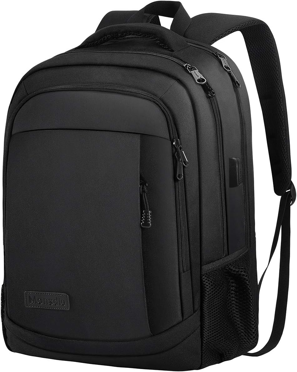 Monsdle Travel Laptop Backpack Anti Theft Backpacks with USB Charging Port, Travel Business Work Bag 15.6 Inch College Computer Bag for Men Women, Black