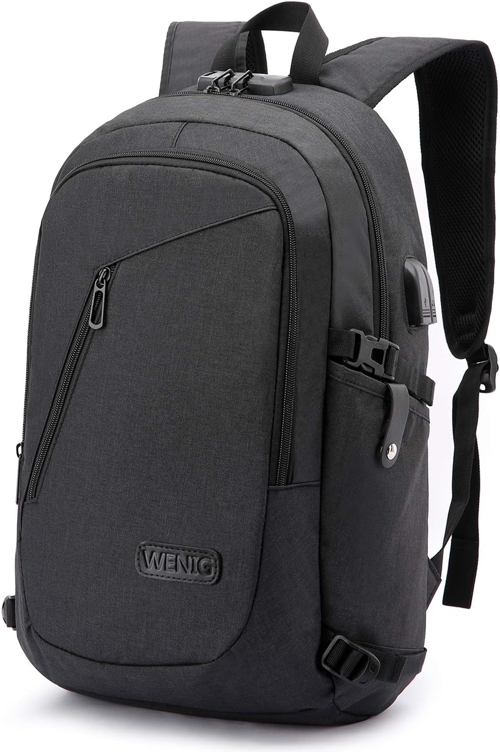 WENIG Anti-Theft Travel Laptop Backpack with USB Charging Port Lock,Water Resistant Slim Work Computer Bag for Men College Bookbags Fits 15.6 Inch Laptop