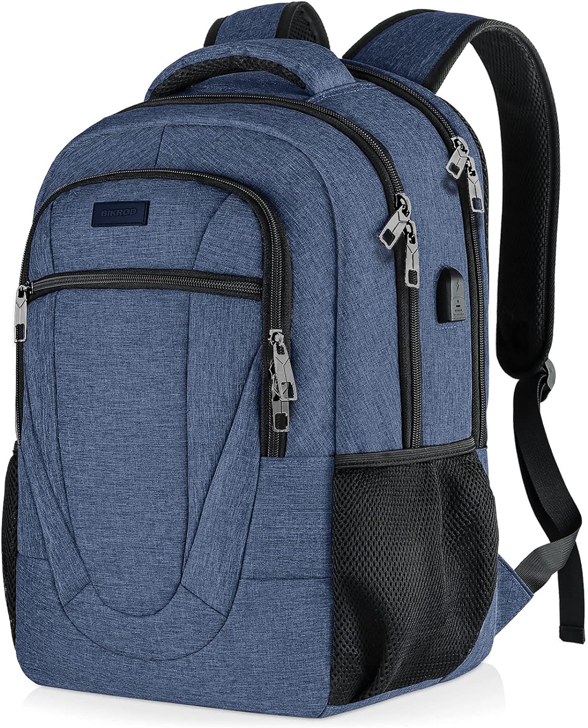 BIKROD Laptop Backpack, Blue, Unisex, 15.6-Inch Laptop Compartment, Spacious Storage, Anti-Theft Design, USB Charging Port, Adjustable Shoulder Straps, Foam Padded Top Handle