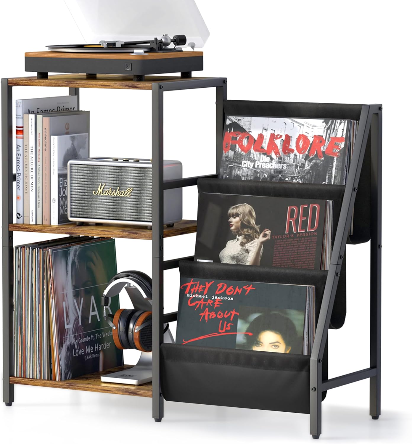 Record Player Stand with Vinyl Storage, Record Player Table with Vinyl Record Storage Up to 200 Albums, Turntable Stand with Record Holder Vinyl Display Shelf, Record Cabinet for Vinyls Media Stereo