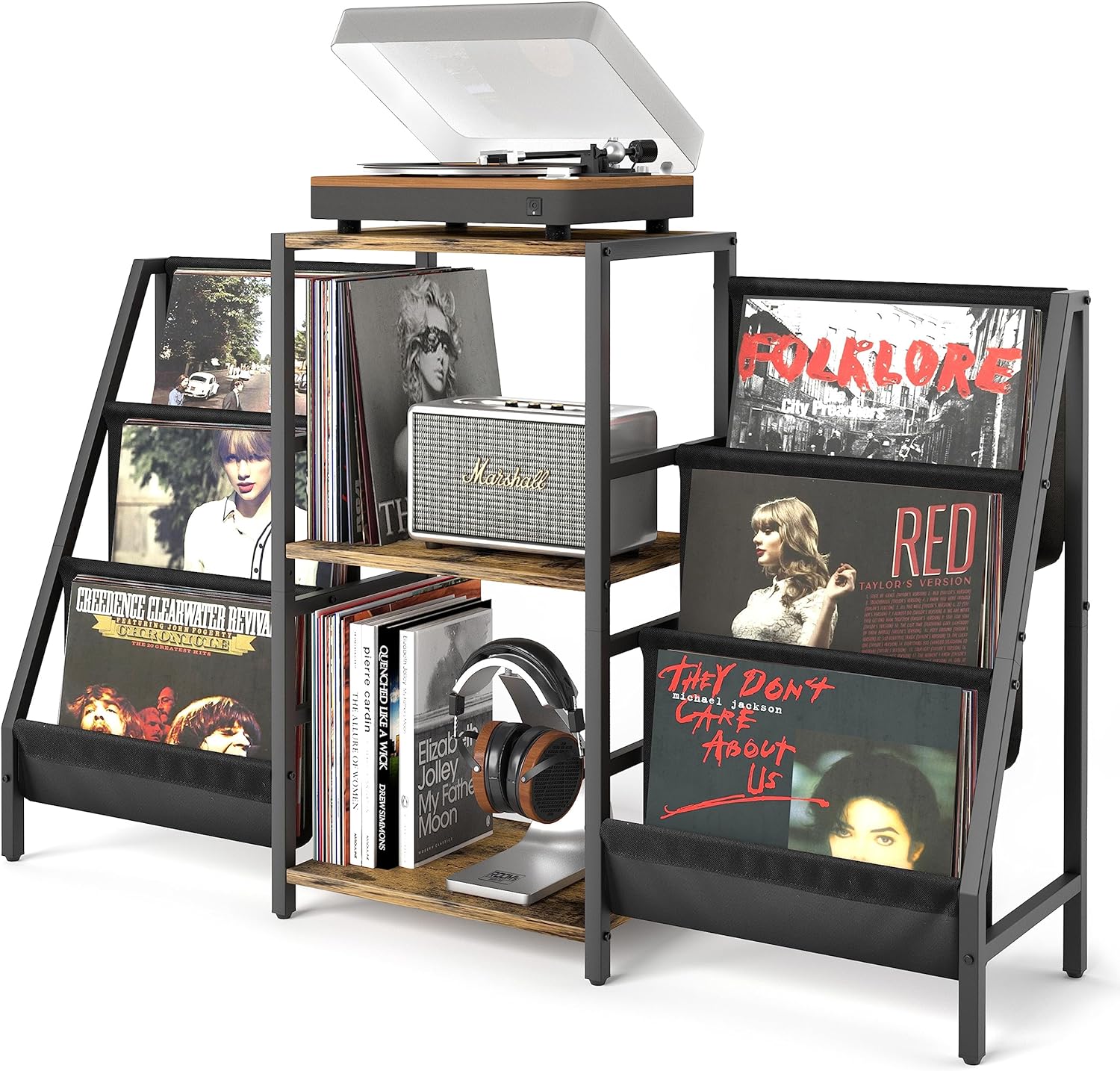 Record Player Stand with Vinyl Storage, Record Player Table with Vinyl Record Storage Up to 280 Albums, Turnta ble Stand with Record Holder Vinyl Display Shelf, Record Cabinet for Vinyls Media Stereo