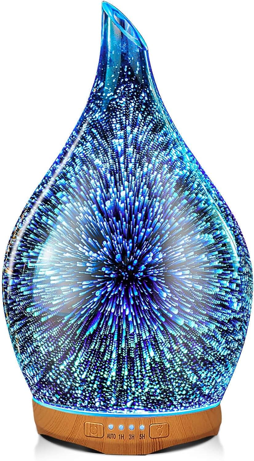 Porseme 280ml Essential Oil Diffuser 3D Hand-Blown Glass Aroma Diffusor, Aromatherapy Unltrasonic Cool Mist deffuser, 7 Color Changing Humidifier, Waterless Shut-Off, Timer Function for Home Office