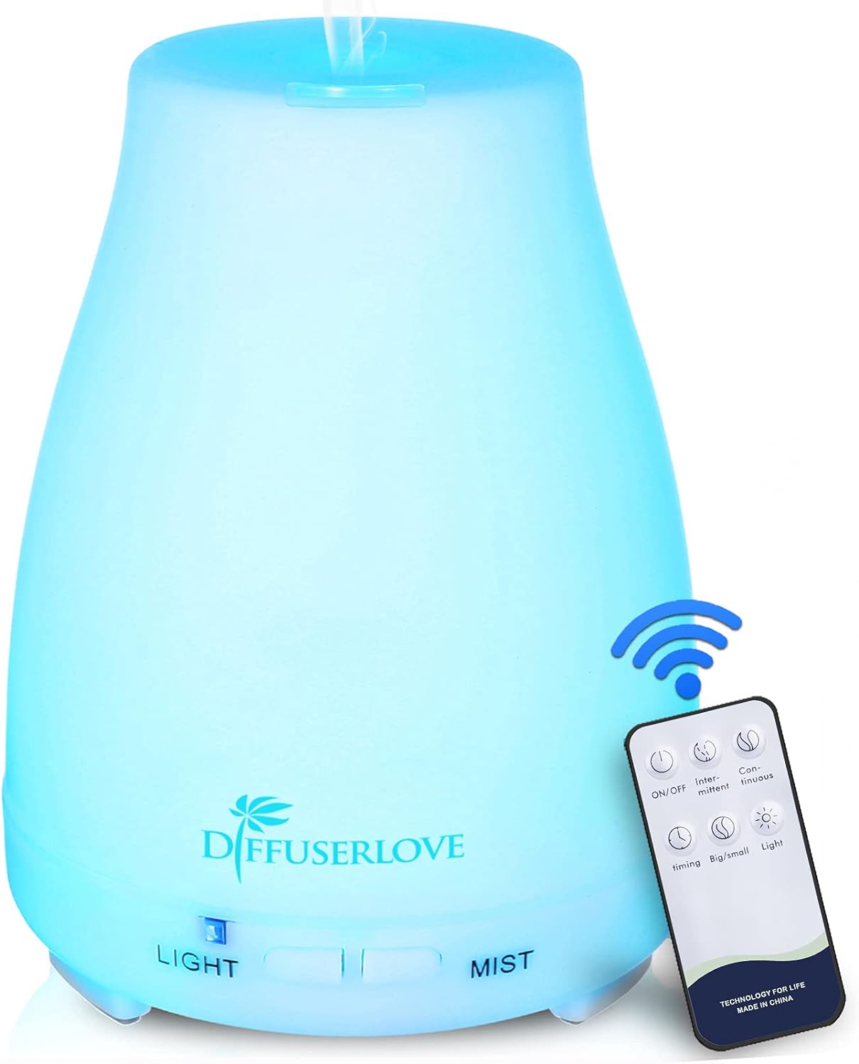 Diffuserlove Essential Oil Diffusers 200ML Remote Control Ultrasonic Mist Humidifiers BPA-Free Aromatherapy Diffuser with 7 Color Lights, Auto Shut-Off for Bedroom Office Kitchen