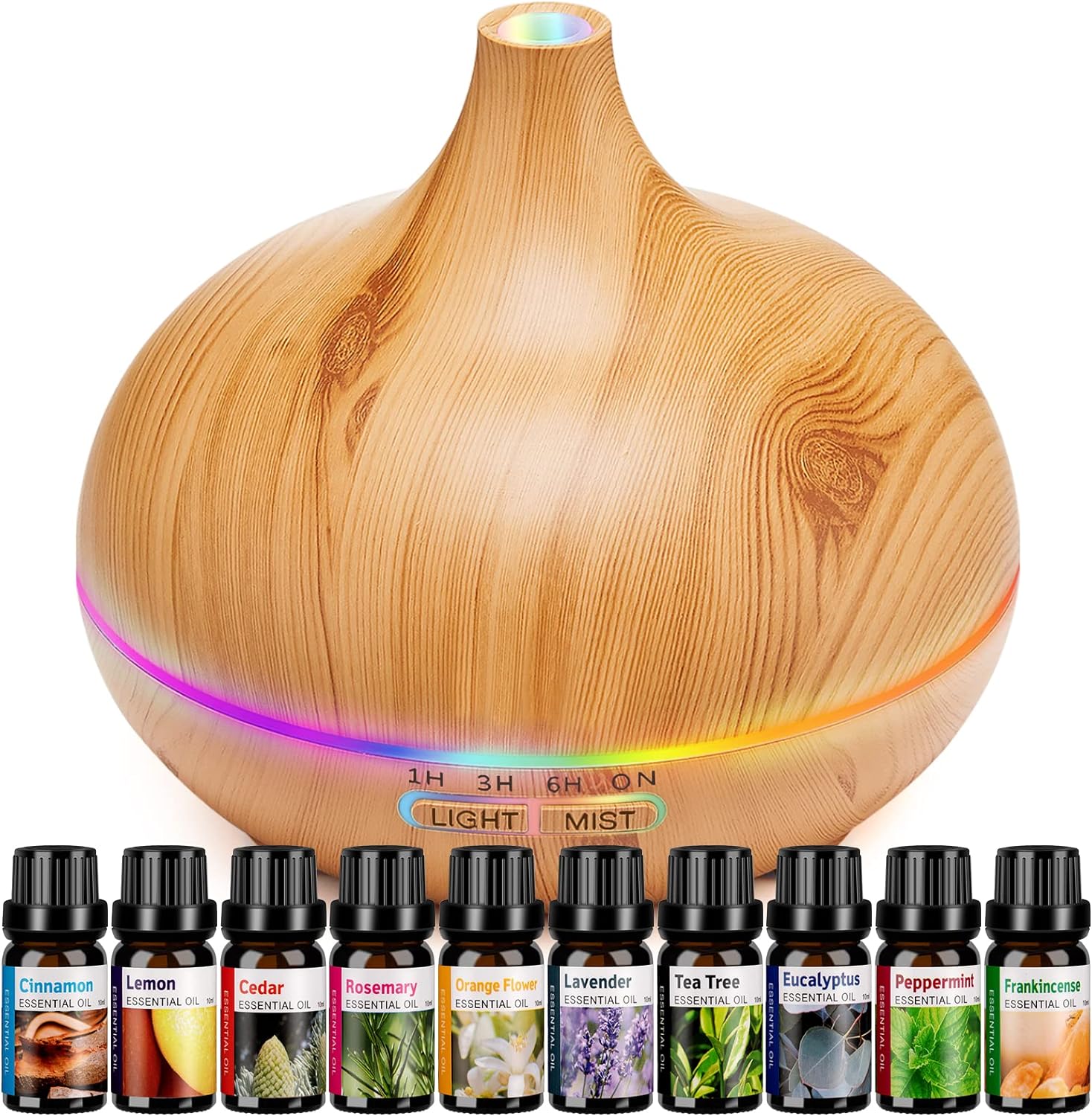 HLS 550ml Aroma Diffusers for Essential Oils Large Room with 10 Essential Oils,Ultrasonic Aromatherapy Diffuser for Home Bedroom, Cool Mist Humidifier Vaporizer