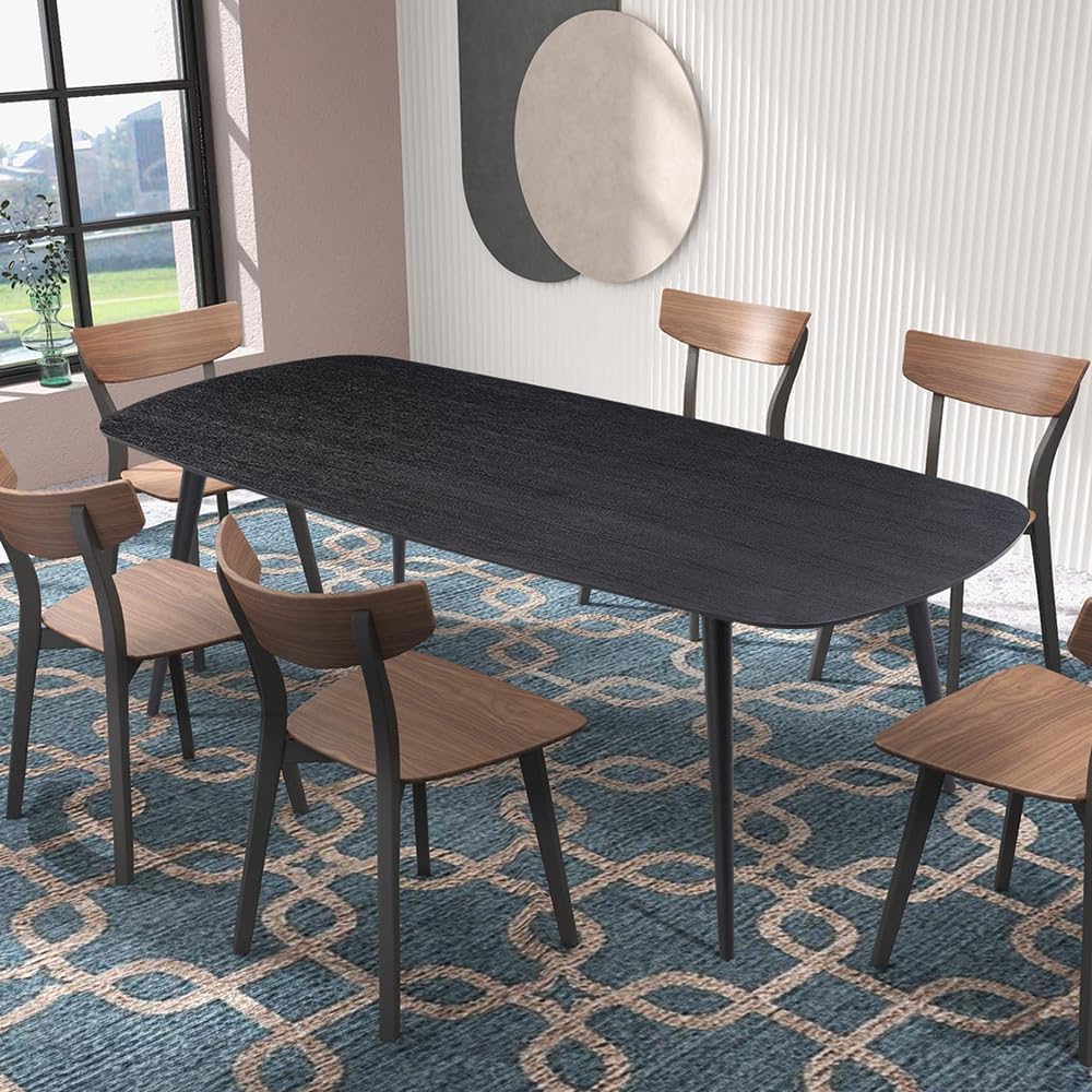 WILLIAMSPACE 70.86 Black Rectangular Dining Table for 6 to 8, Mid Century Large Solid Wood Legs, Modern Design Style, Easy to Assemble