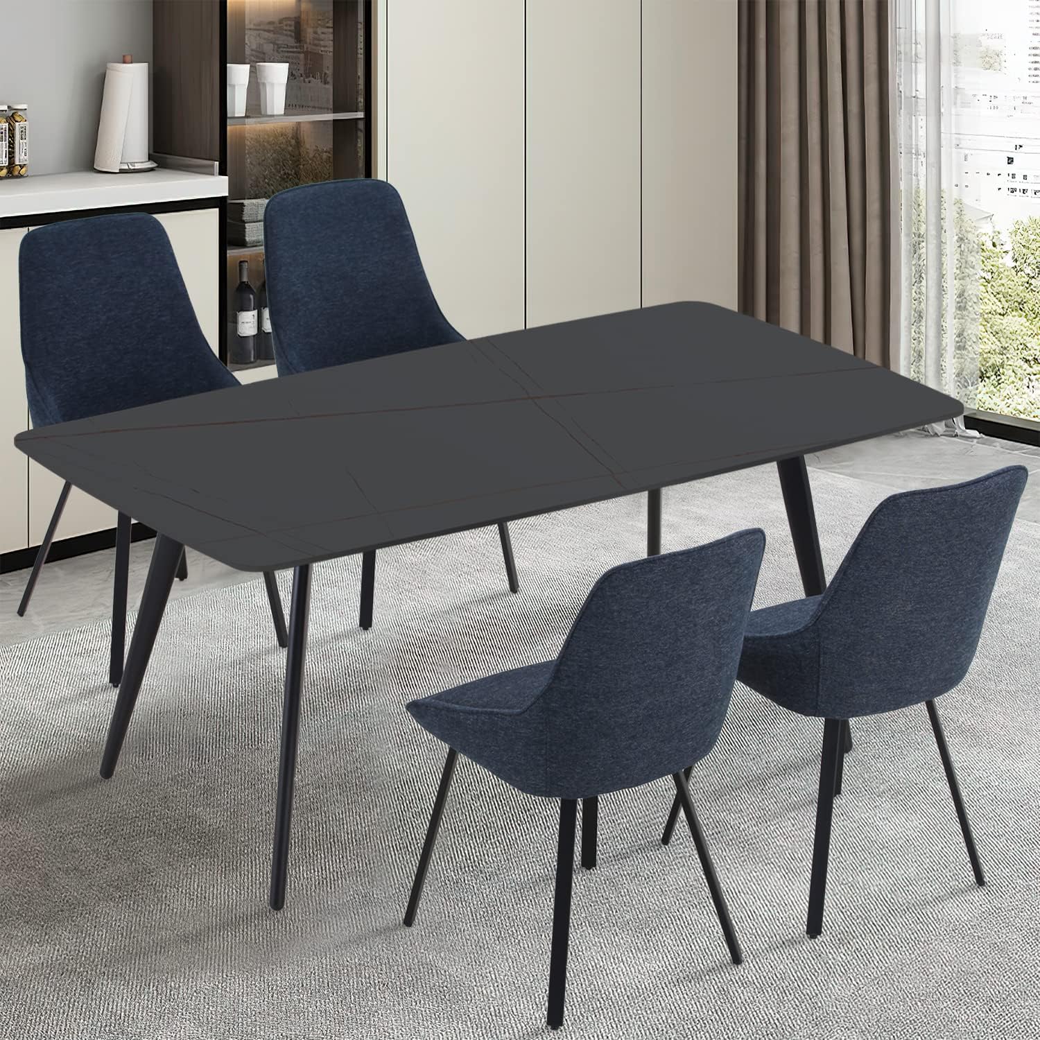 WILLIAMSPACE 62 Dining Table with Sintered Stone Top and Metal Legs, Modern Slate Kitchen Dining Table for Living Room, Dining Room, Home and Office (Black)