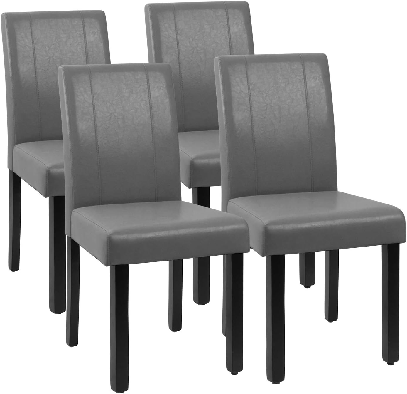 JUMMICO Dining Chair PU Leather Living Room Chairs Modern Kitchen Armless Side Chair with Solid Wood Legs Set of 4(Grey)