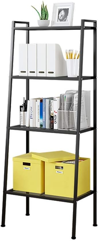 soges Industrial Ladder Shelf Bookcase 4-Tier Bookshelf Storage Rack Shelves Free Standing Metal Display Shelf Plant Flower Stand, Black, RZR-LXH-TJ60B