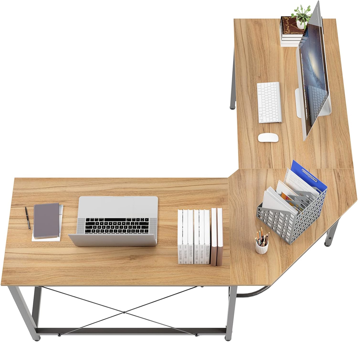 soges L Shaped Gaming Desk, L Desk Computer Corner Desk, 59 x 59 inches Large L Shaped Desk for Home Office, Sturdy Writing Desk Writing Workstation Gaming Table, Oak