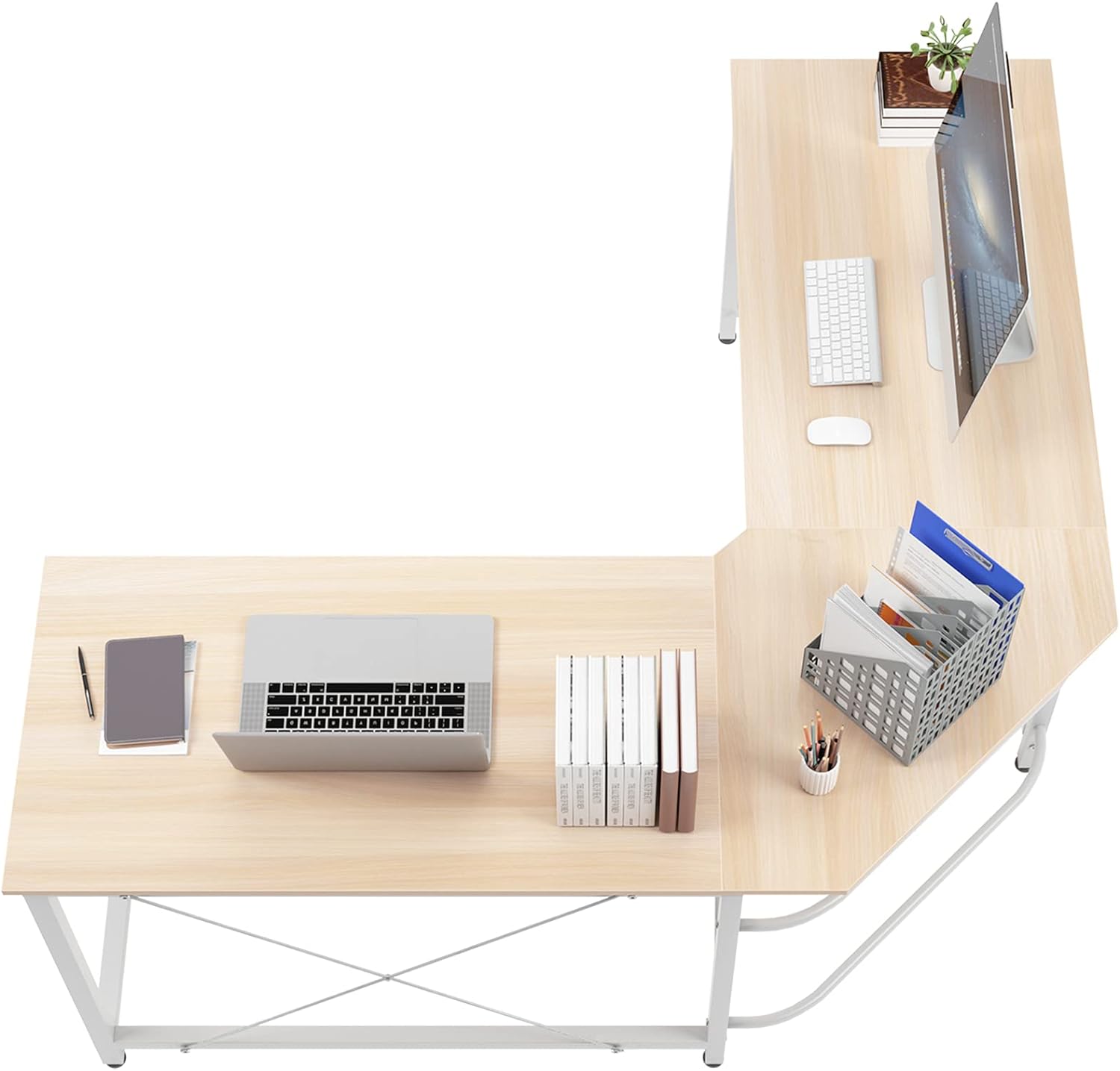 soges L-Shaped Desk 59 x 59 inches Large Computer Desk Corner Desk Office Desk Computer Table, White Oak CS-ZJ02-MO