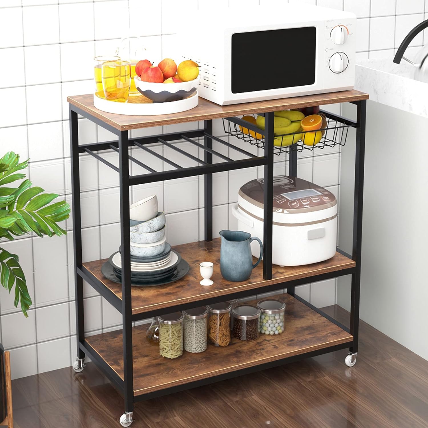 soges Kitchen Baker' Rack Kitchen Cart Utility Storage Shelf Microwave Oven Stand Storage Shelf Rustic Brown YL-D5002