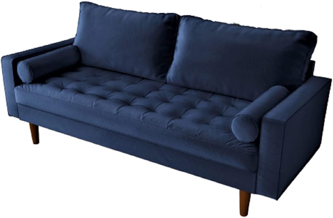 Womble Modern Velvet Upholstered Living Room Diamond Tufted Chesterfield Sofa with Gleaming Nailheads, Misty Blue