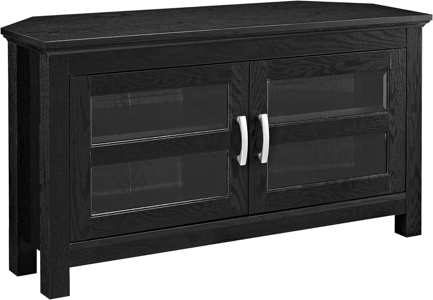 Walker Edison 2 Door Cabinet Corner Wood TV Stand for TV' up to 48 Living Room Storage Flat Screen Living Room Storage Entertainment Center, 44 Inch, Black