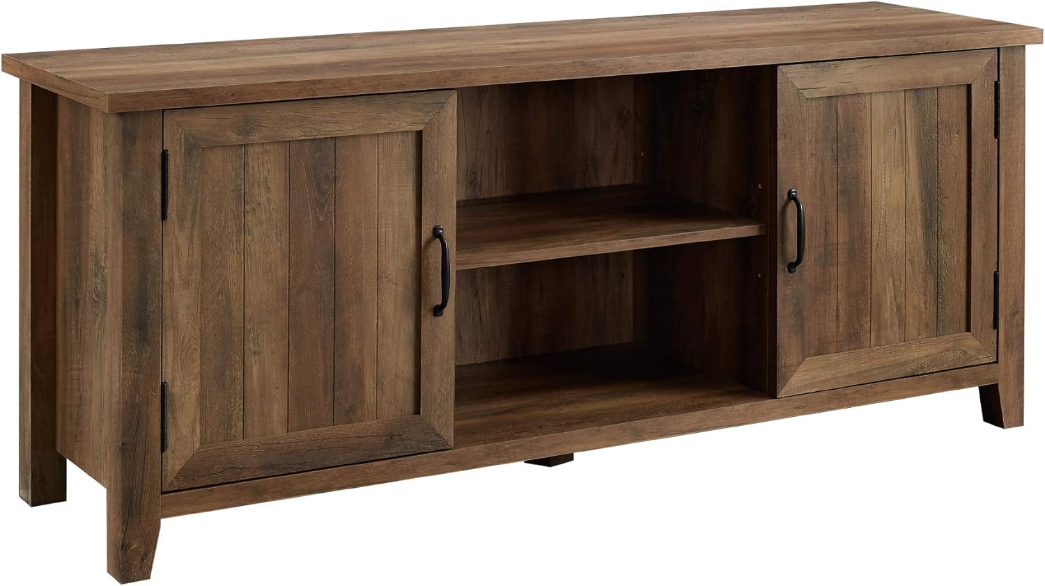 Walker Edison Buren Classic Grooved Door TV Stand for TVs up to 65 Inches, 58 x 16 x 24 inches, Rustic Oak