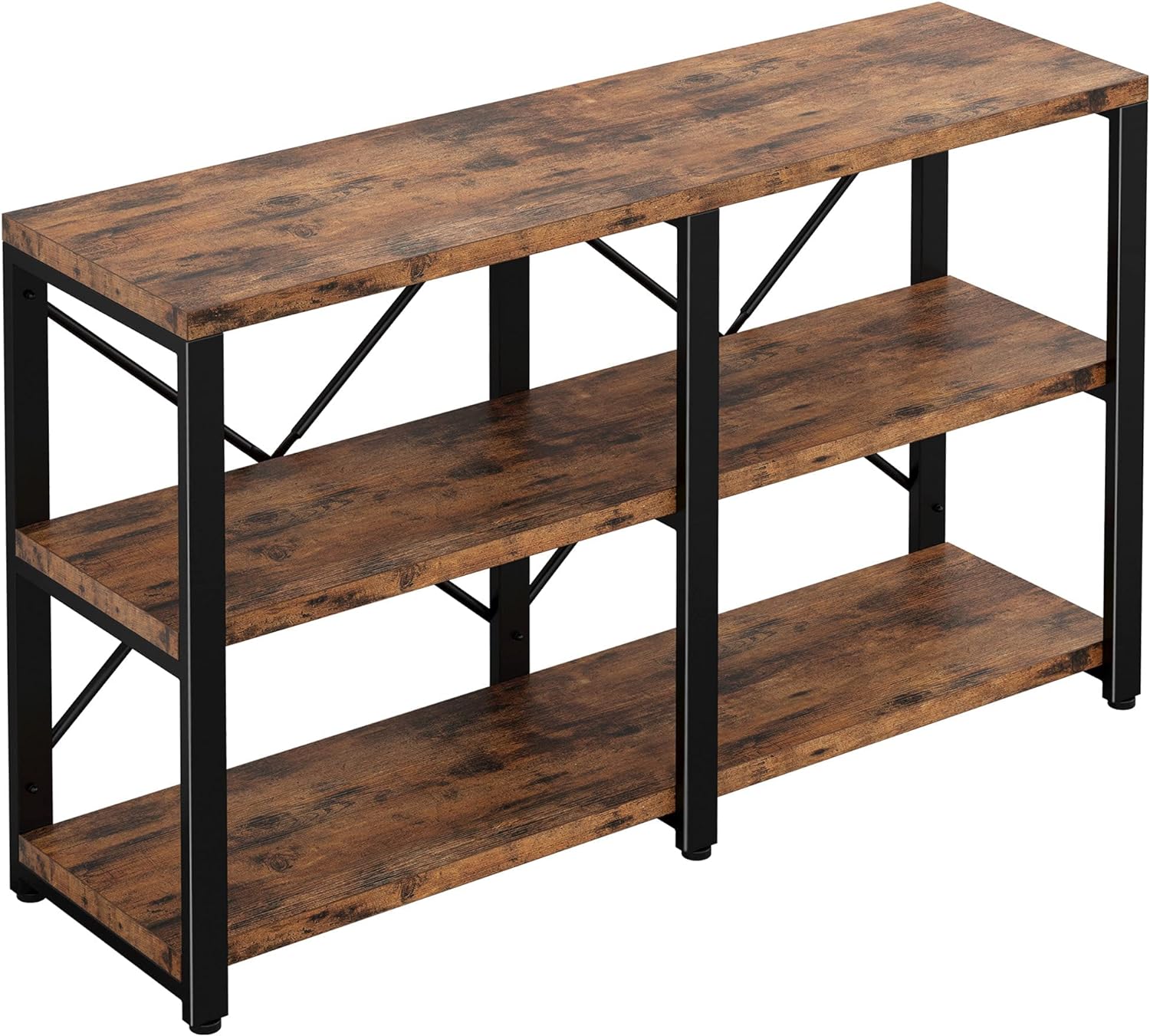 IRONCK Rustic Entryway Console Table, Long Hallway Table 47in 3-Tier, TV Stand Entertainment Center Media Stand for Living Room, Industrial Style, Vintage Brown