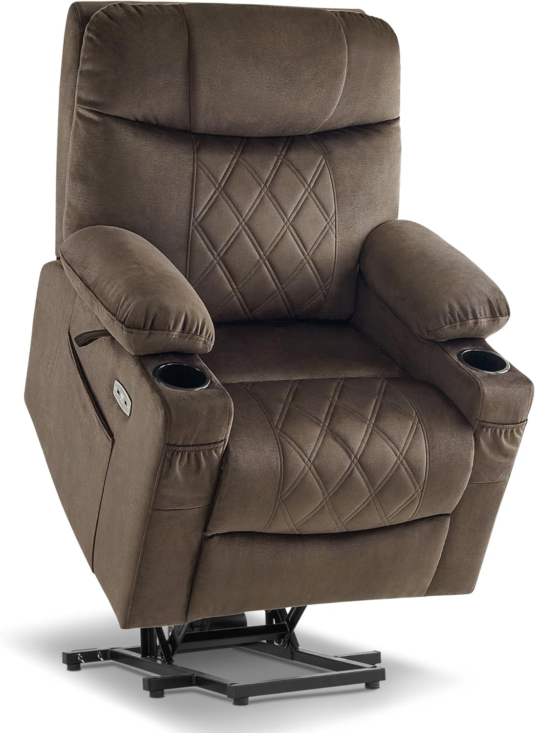 MCombo Dual Motor Power Lift Recliner Chair Sofa with Massage and Dual Heating, Adjustable Headrest for Elderly People Petite, USB Ports, Extended Footrest, Fabric 7222 (Coffee, Small)