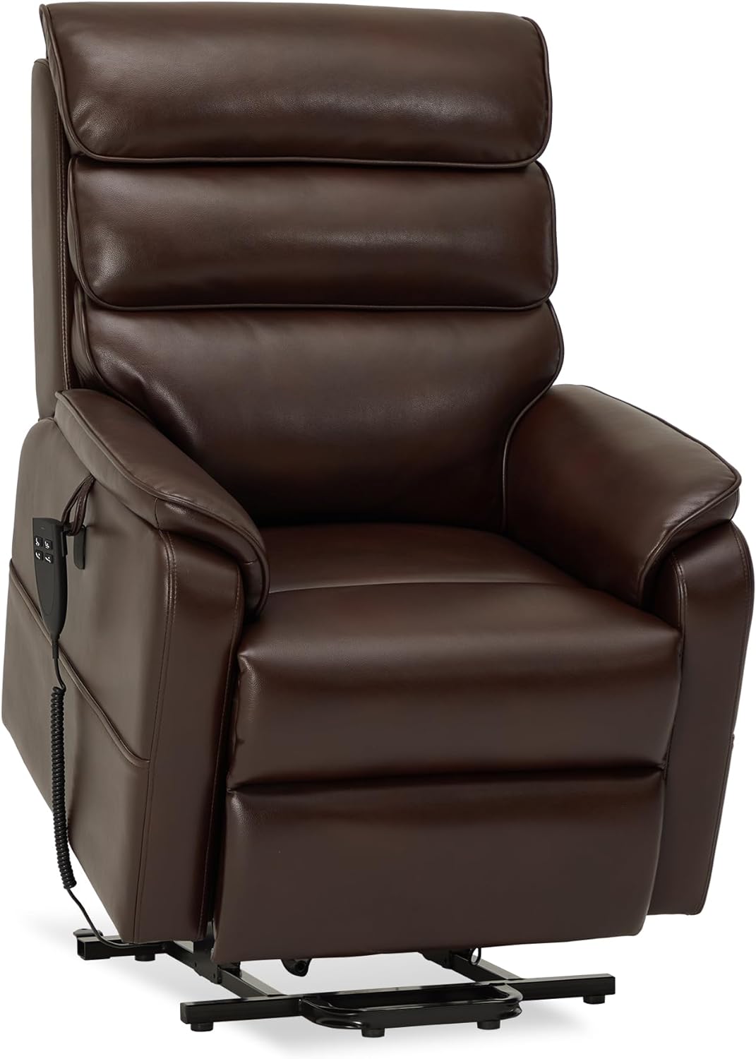 Irene House 9188 Lay Flat Lift Recliner Chair Heat Massage Dual Motor Infinite Position Up to 300 LBS Electric Power Lift Recliners, Medium(Brown Faux Leather)