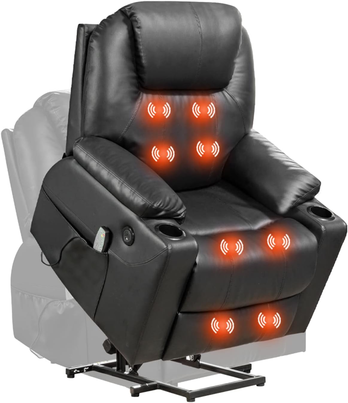 Electric Power Lift Chair Recliner Sofa for Elderly Massage Chair, Adjustable Furniture with Vibration Massage and Lumbar Heated,Remote Control,USB Ports for Living Room (Black, Leather)