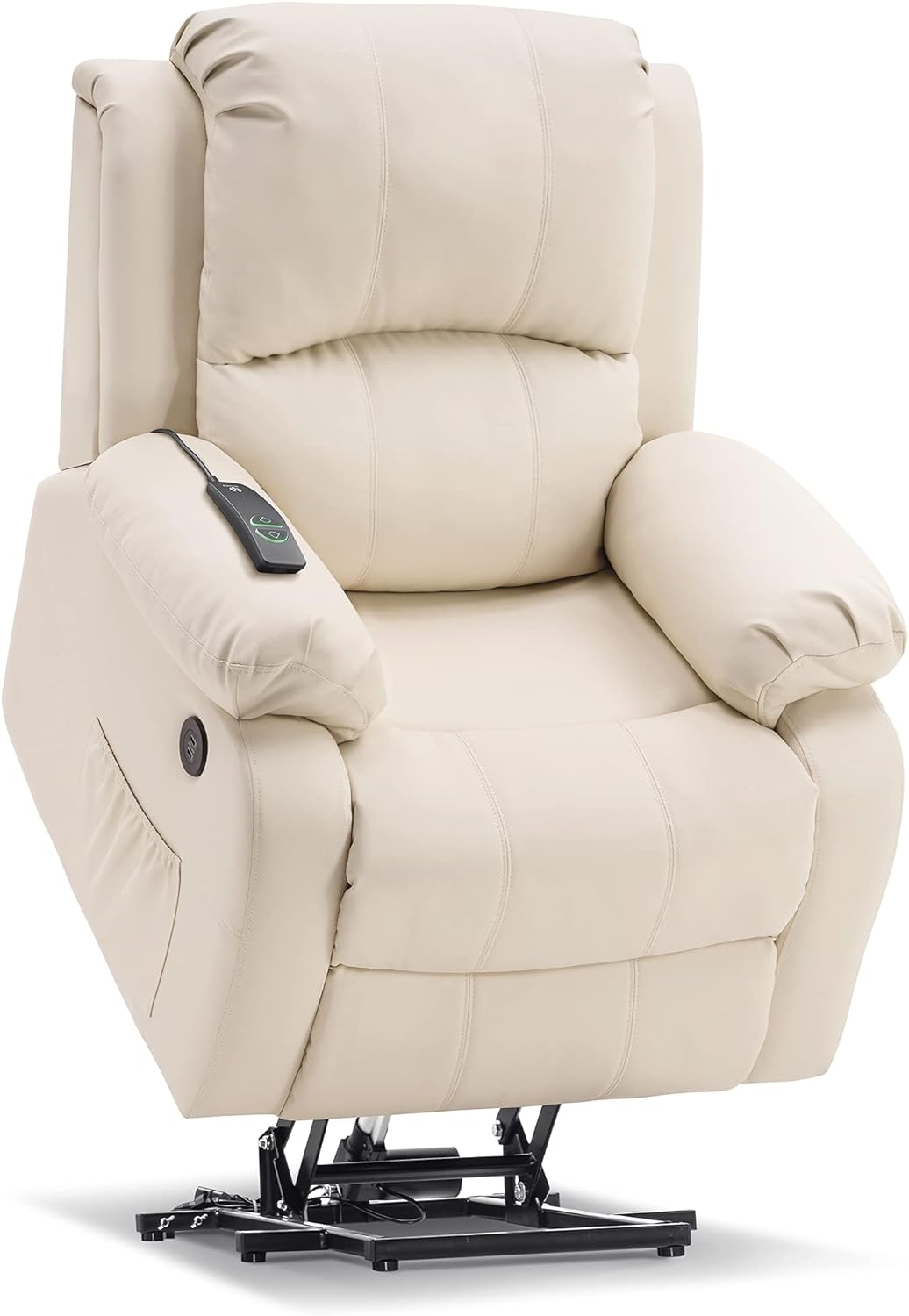 MCombo Small-Regular Power Lift Recliner Chair with Massage and Heat for Short People, Faux Leather 7409 (Cream White, Regular)