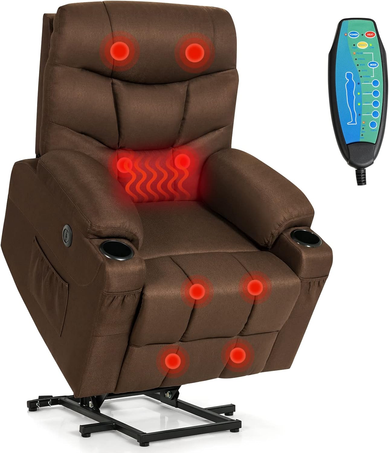 Giantex Power Lift Recliner Chair for Elderly, Electric Stand up Lift Sofa w/Massage & Heat, Heavy-Duty Reclining Mechanism, Linen Fabric Recliner Chair for Living Room, USB Port, Pockets, Holders