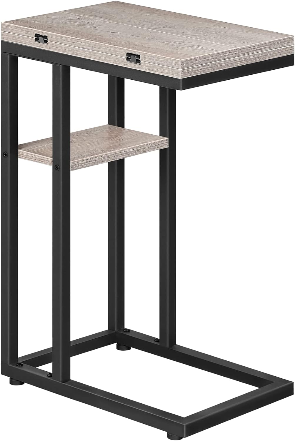 Foldable End Table, C Shaped Side Table with Storage Shelf, Small Snack Table Suitable for Living Room Bedroom Small Spaces, Easy Assembly, Greige and Black BG29SF01