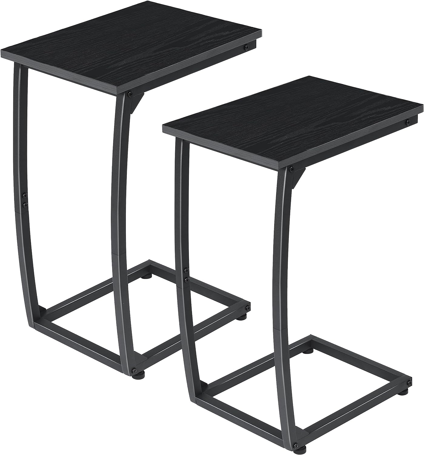 C Shaped End Table Side Table of 2, Small Sofa Table with Metal Frame for Living Room Bedroom Small Spaces (Black)