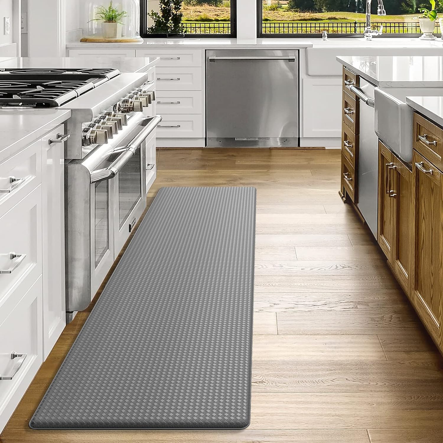 DEXI Kitchen Rug Anti Fatigue,Non Skid Cushioned Comfort Standing Kitchen Mat Waterproof and Oil Proof Floor Runner Mat, Easy to Clean, 17x59, Grey