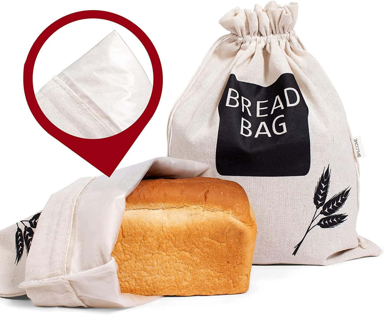 2 X Bread Bags for Homemade Bread - Plastic Lined, Reusable Linen Cloth Saver Bag For Sourdough & Homemade Bread Storage - 17 x 13 XL