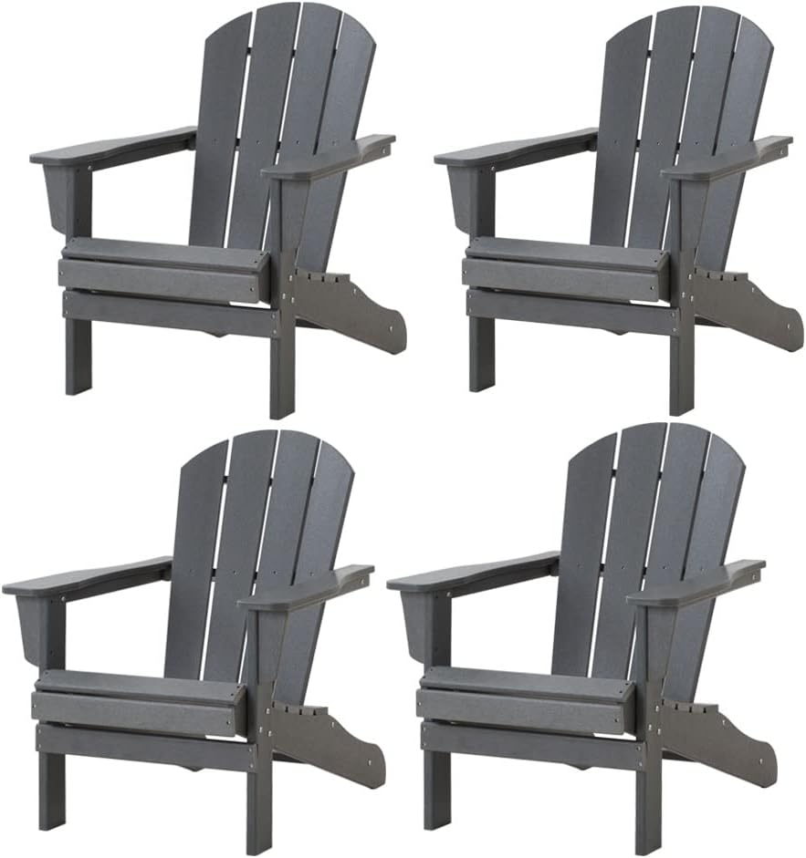 WILLIAMSPACE Adirondack Chairs Set of 4, Lifetime Outdoor Adirondack Chair Oversized Fire Pit Chair, Weather Resistant HDPE Patio Chair Easy Installation for Garden, Poolside, Backyard, Beach (Grey)