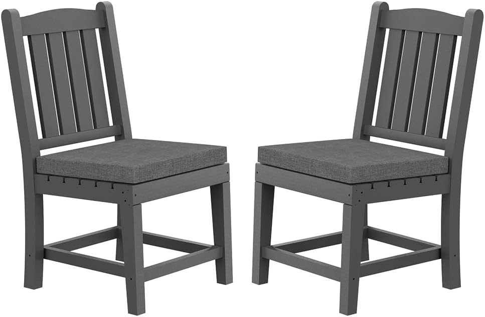 WILLIAMSPACE Patio Dining Chairs Set of 2, All Weather Outdoor Armless Chair with Cushions for Backyard, Garden, Deck, Balcony, Dining Room (Grey)