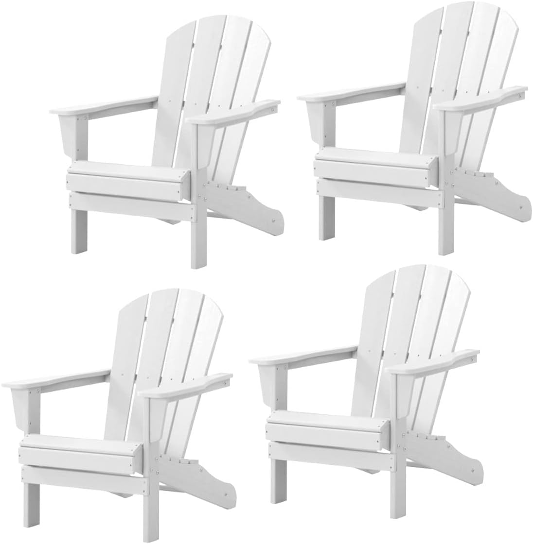 WILLIAMSPACE Adirondack Chairs Set of 4, Lifetime Outdoor Adirondack Chair Oversized Fire Pit Chair, Weather Resistant HDPE Patio Chair Easy Installation for Garden, Poolside, Backyard, Beach (White)