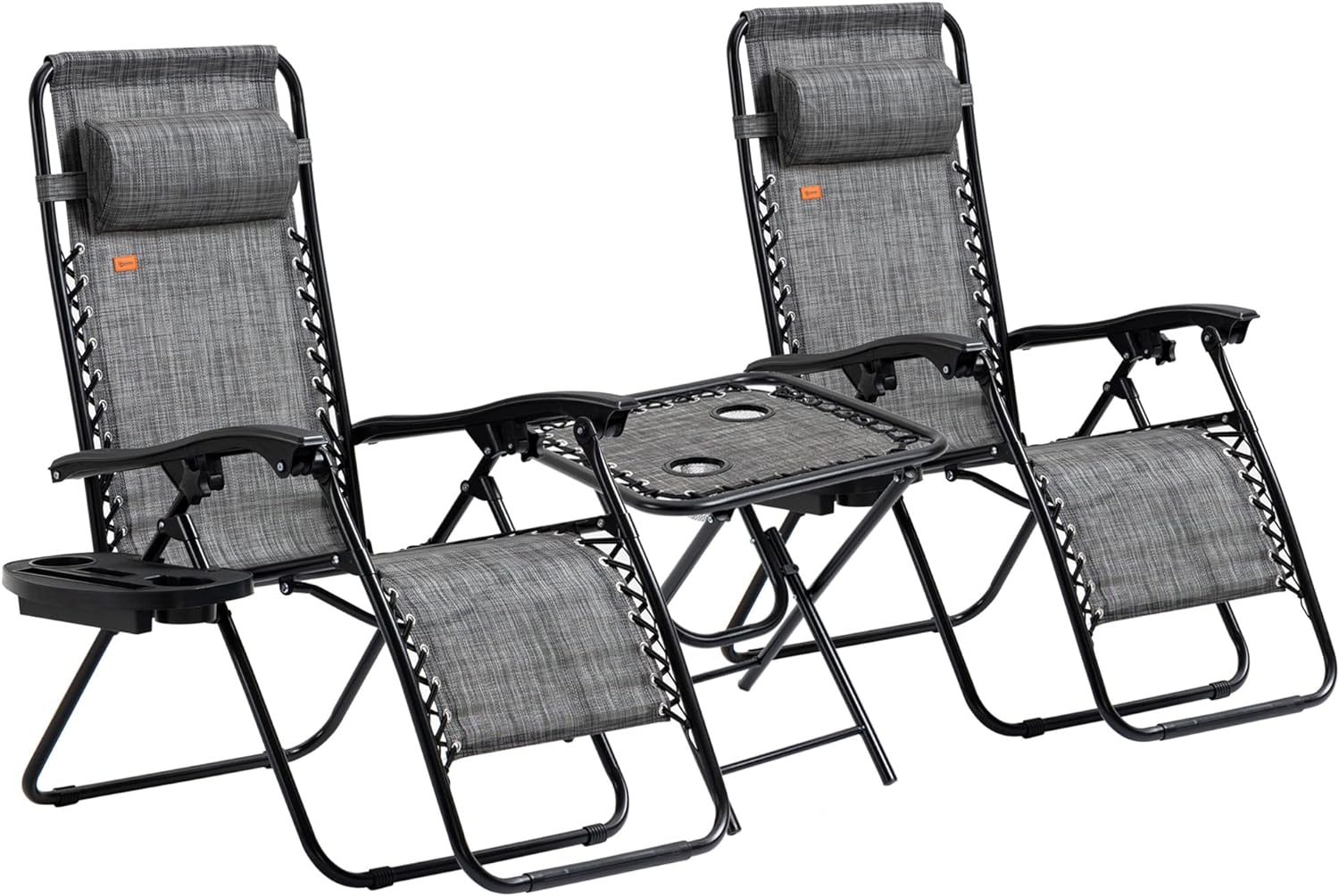 Outsunny Zero Gravity Chair Set with Side Table, Folding Reclining Chair with Cupholders & Pillows, Adjustable Lounge Chair for Pool, Backyard, Lawn, Beach, Gray