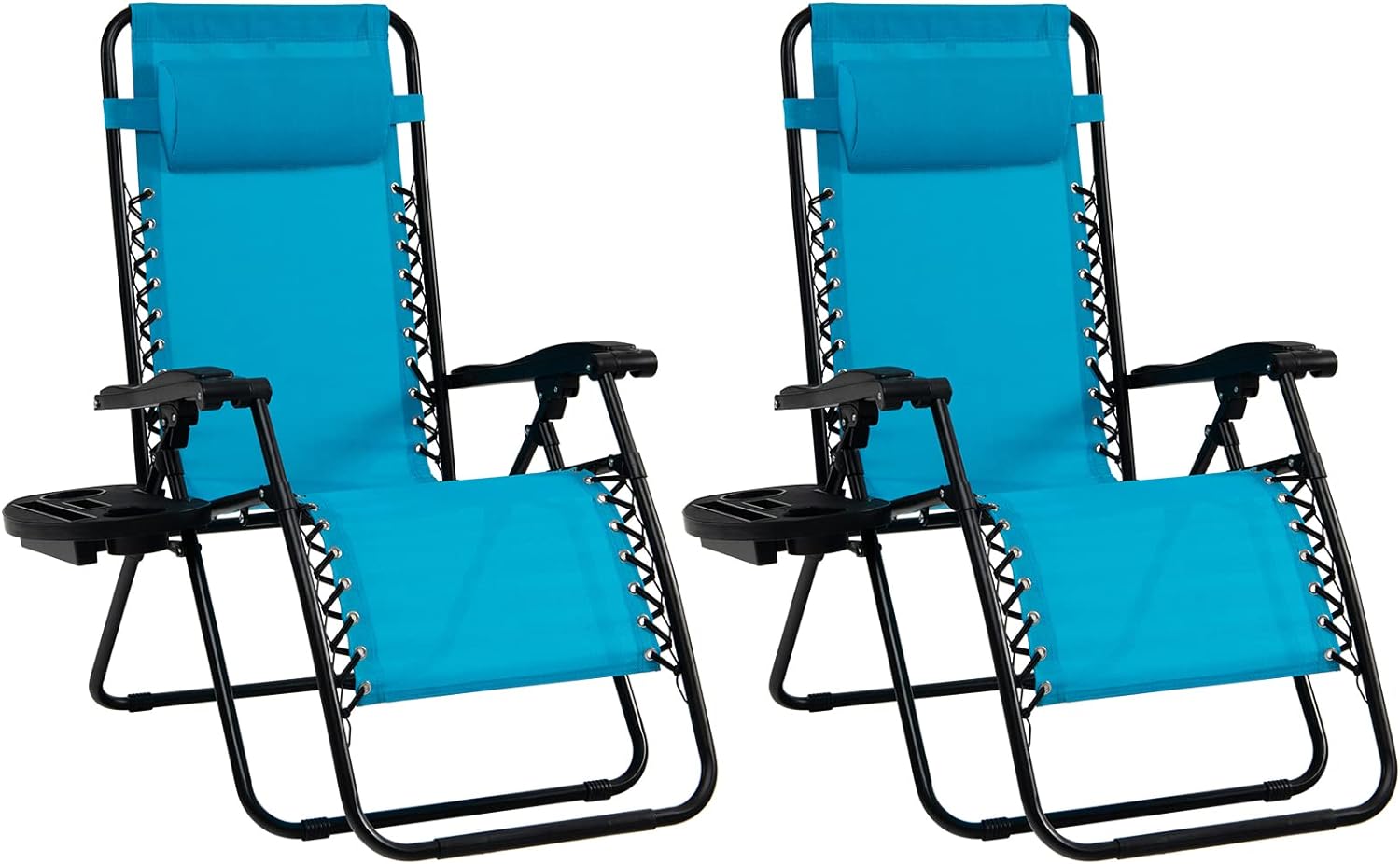 Goplus Zero Gravity Chair, Adjustable Folding Reclining Lounge Chair with Pillow and Cup Holder, Patio Lawn Recliner for Outdoor Pool Camp Yard (Set of 2, Light Blue)